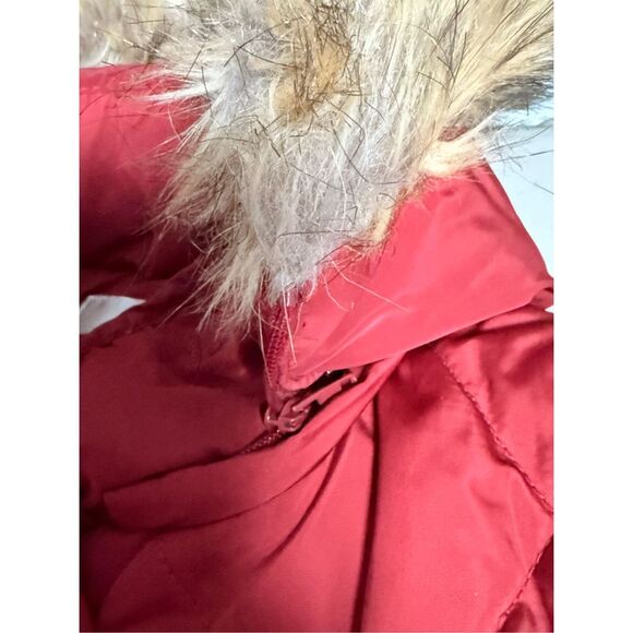 Zara Quilted Vest Womens S Red Faux Fur Removable Hood Puffer Winter Gorpcore - Picture 8 of 10